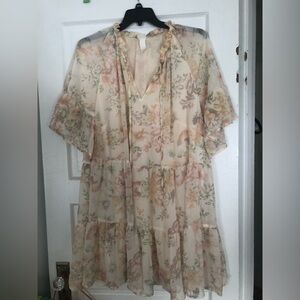 H&M Floral Mini Dress - Cream and Pink size Xl women’s